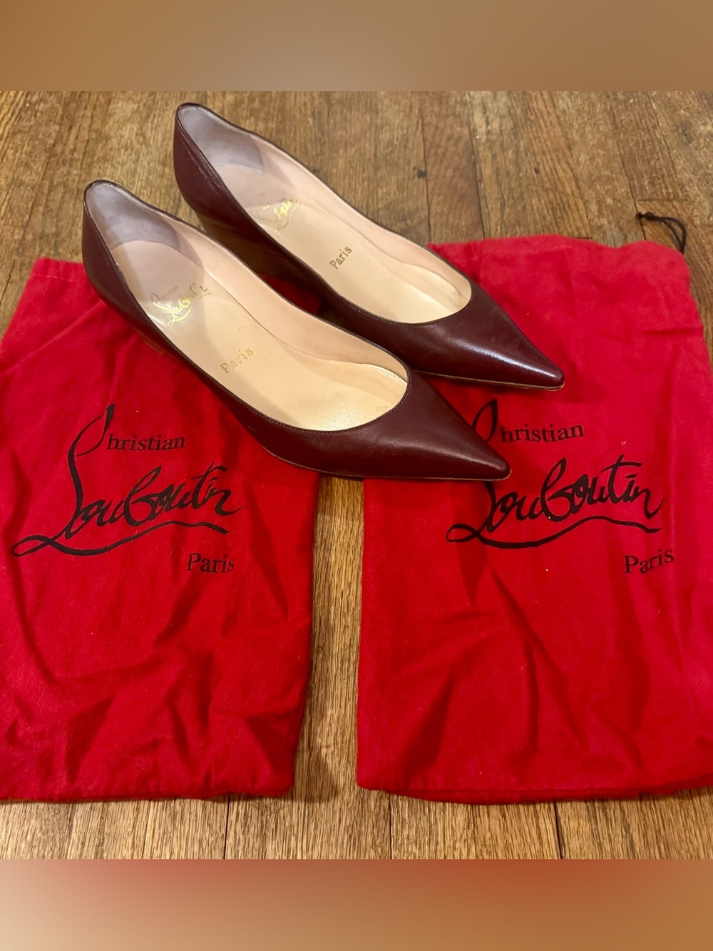 RARE Christian Louboutin Burgundy Leather Pointed Toe Wedges